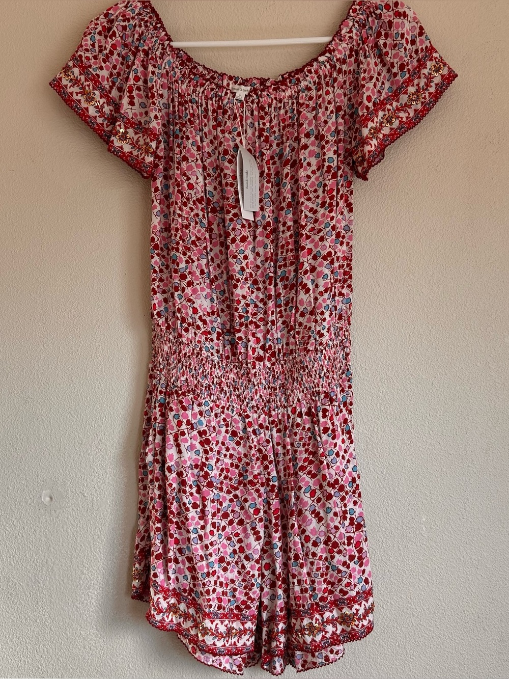 NWT Poupette St Barth Short Jumpsuit Camilla Sequin Pink Sz Small Handmade